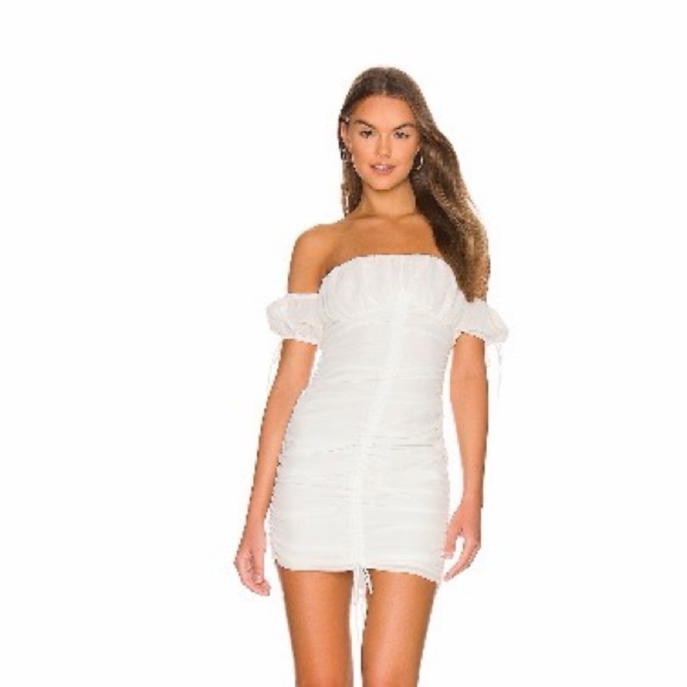 REVOLVE Cream Ruched Mini Dress